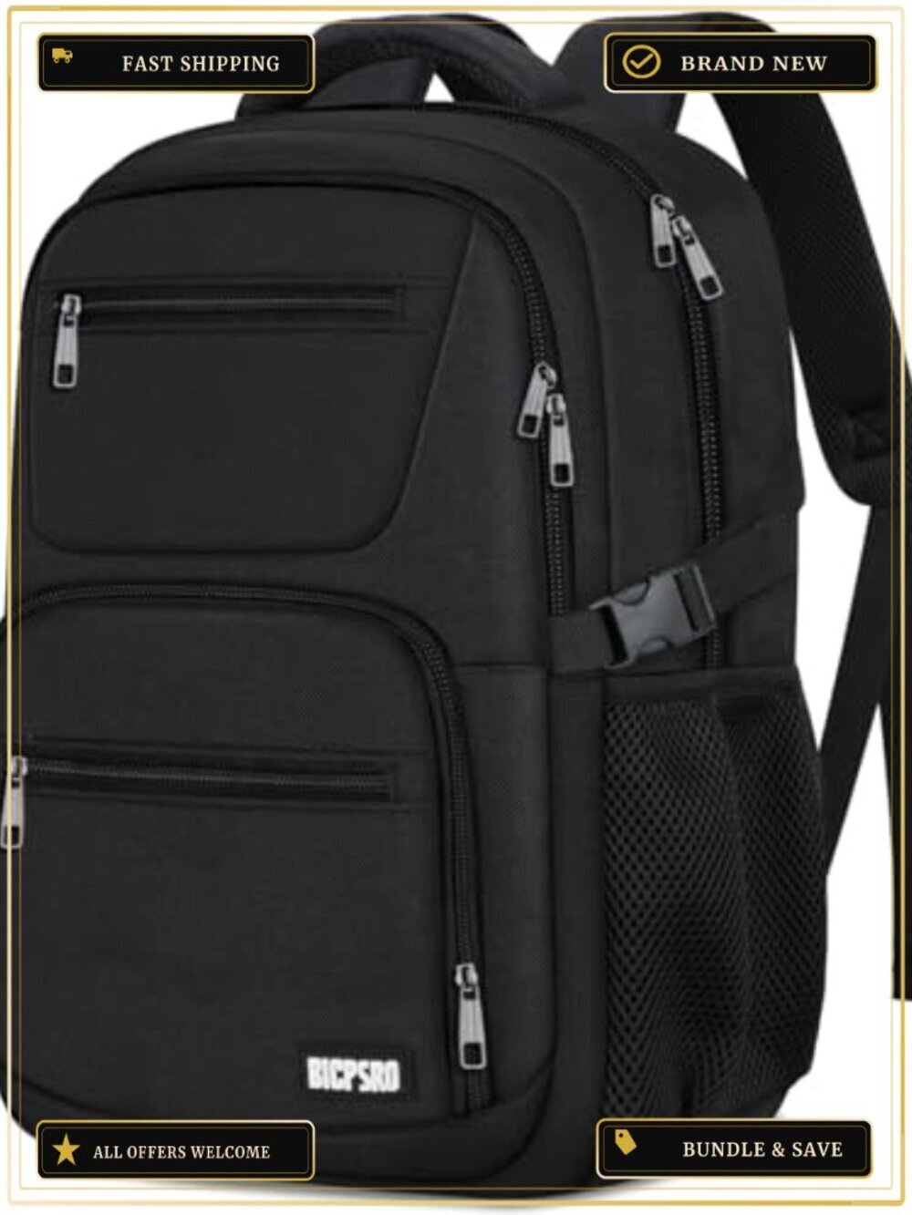 Water Resistant Polyester Laptop Backpack for School, Travel, Work, 15.6 Inch,